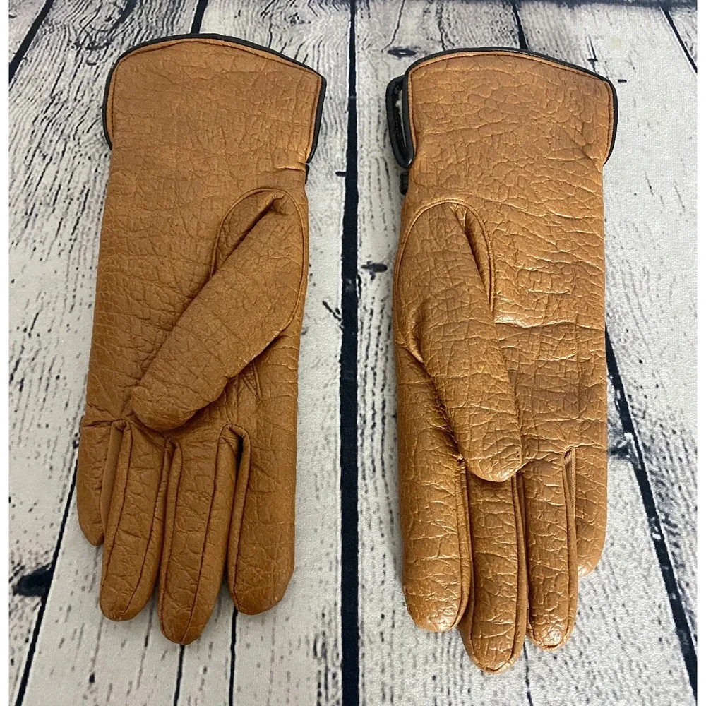 Vintage‎ Brown Gold Aris Snuggler Sherpa Lined Driving Gloves Women's Regular